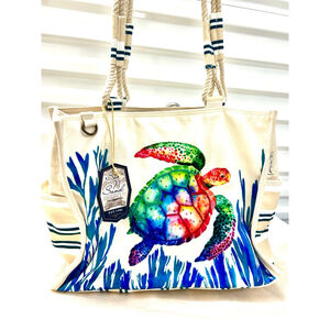 NWT Sun 'N' Sand Paul Brent Tortola Multi-Colored Turtle Shoulder Tote Bag